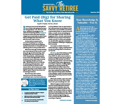 The Savvy Retiree – September 2020